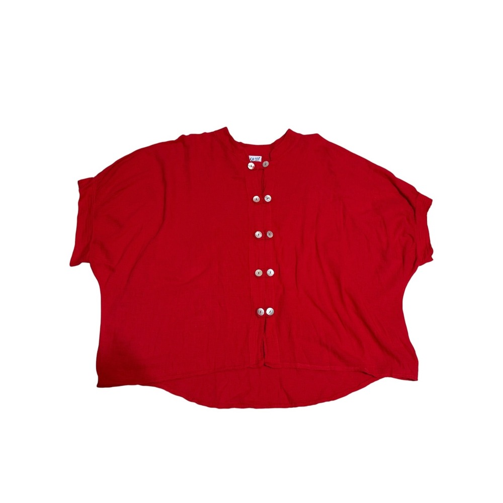 Oh My Gauze Red Cotton Gauze Button Front Oversized Blouse Sz XL - Picture 10 of 10